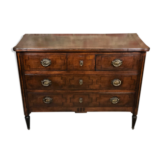 Louis xvi style chest of drawers in dark walnut decorated bronze