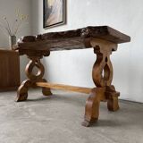 Table artisanale en orme massif, art populaire