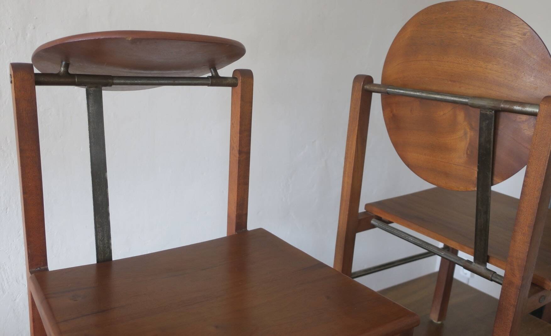 Brutalist 6 chairs and dining table in teak and patinated steel, 1960s