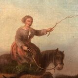 Prosper Ferey, large oil on canvas, “Shepherdess and her flock” mid-19th century