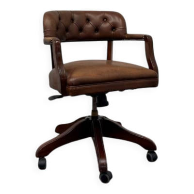 Chaise de bureau Chesterfield Wade en cuir marron