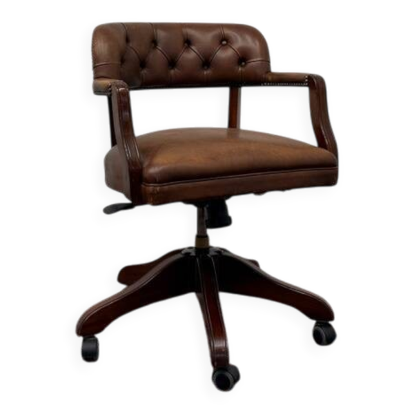 Chaise de bureau Chesterfield Wade en cuir marron