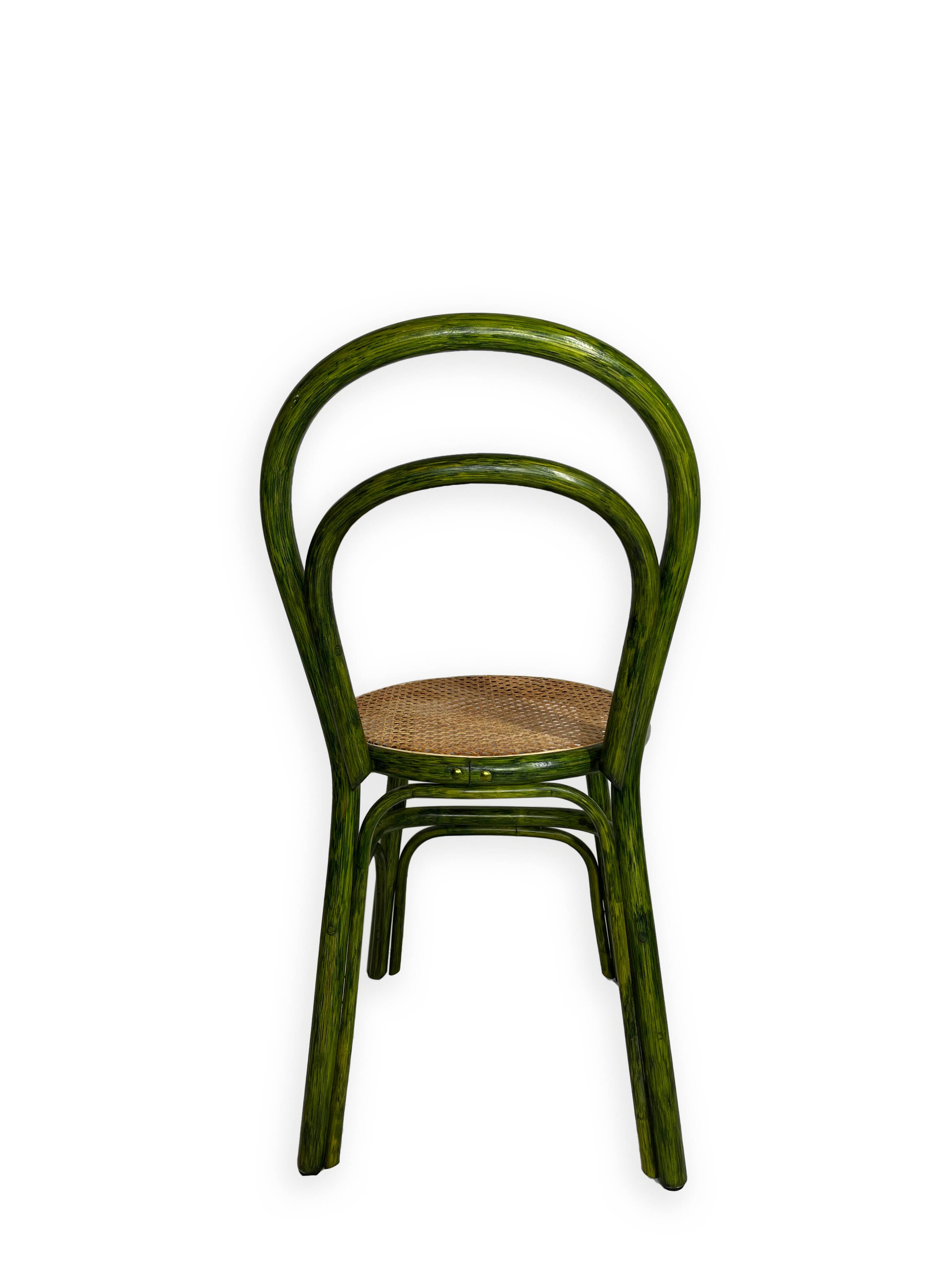 Green rattan wood chairs 1970s