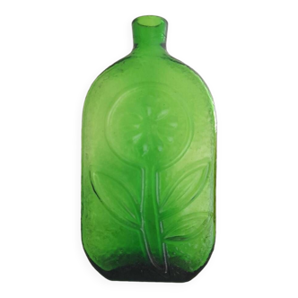 Carafe Empoli en verre pressé vert motif fleur