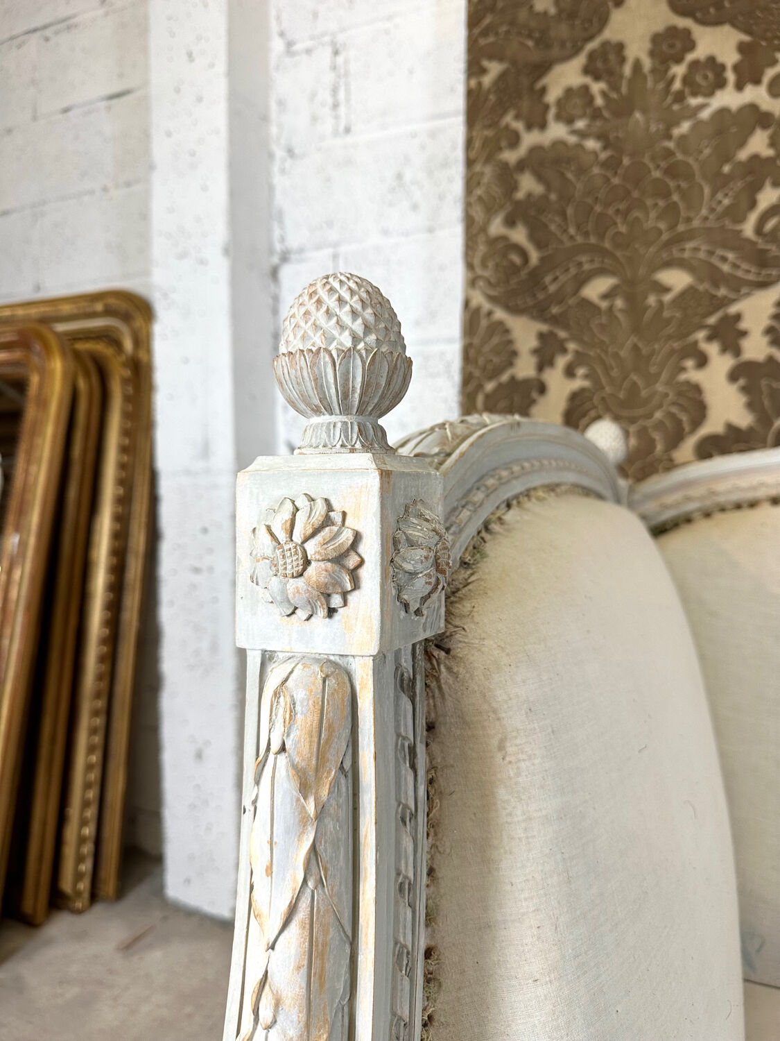 Louis XVI style alcove bed bench, 1900 period