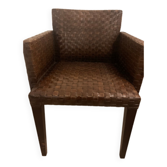 Woven leather dining chair