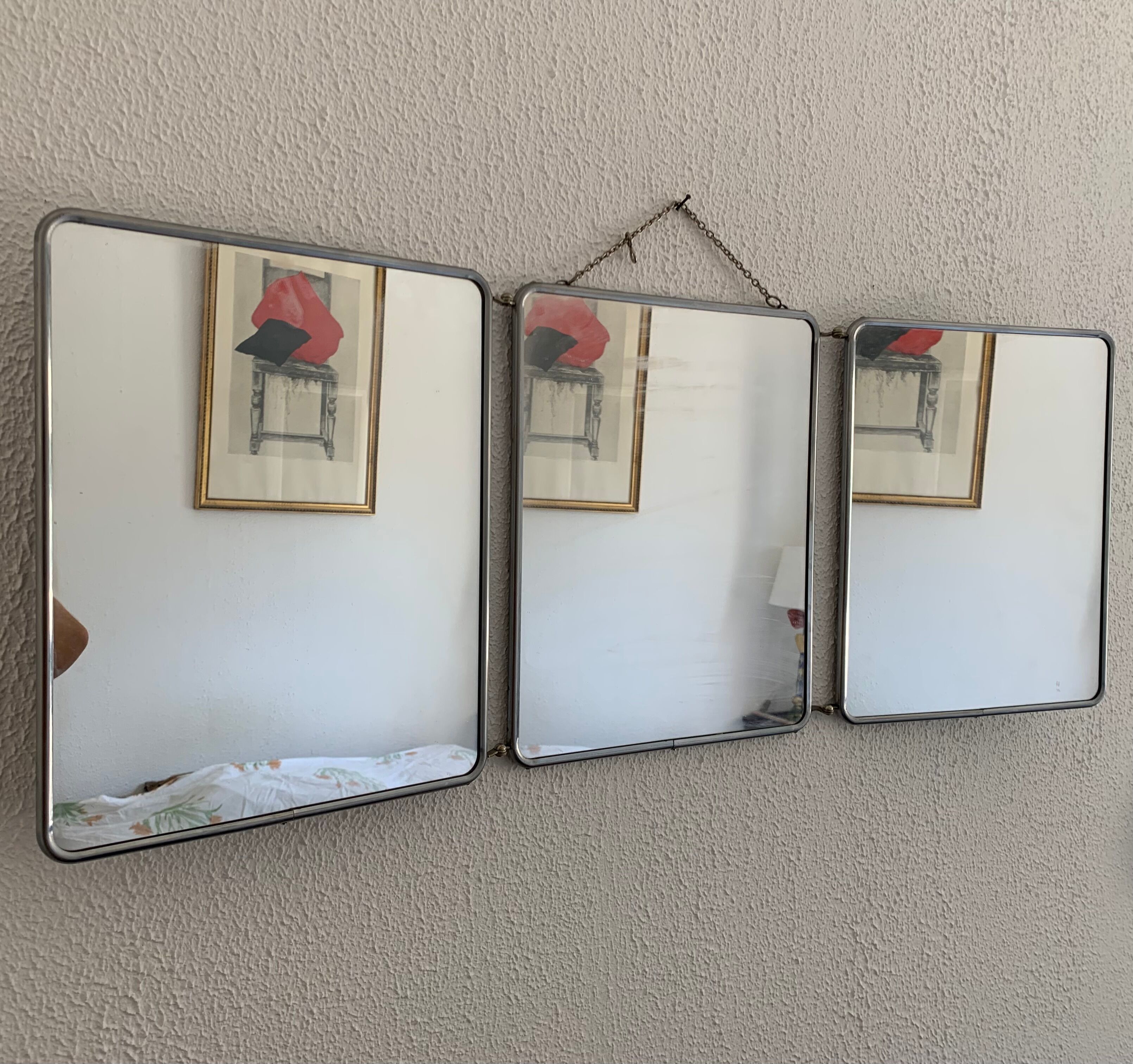 Vintage mirror 1960 triptych barber Arpin hairdresser - 34 x 88 cm