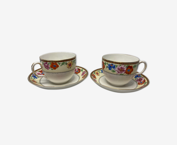 2 tasses à thé porcelaine anglaise Bisto début XXème | Selency