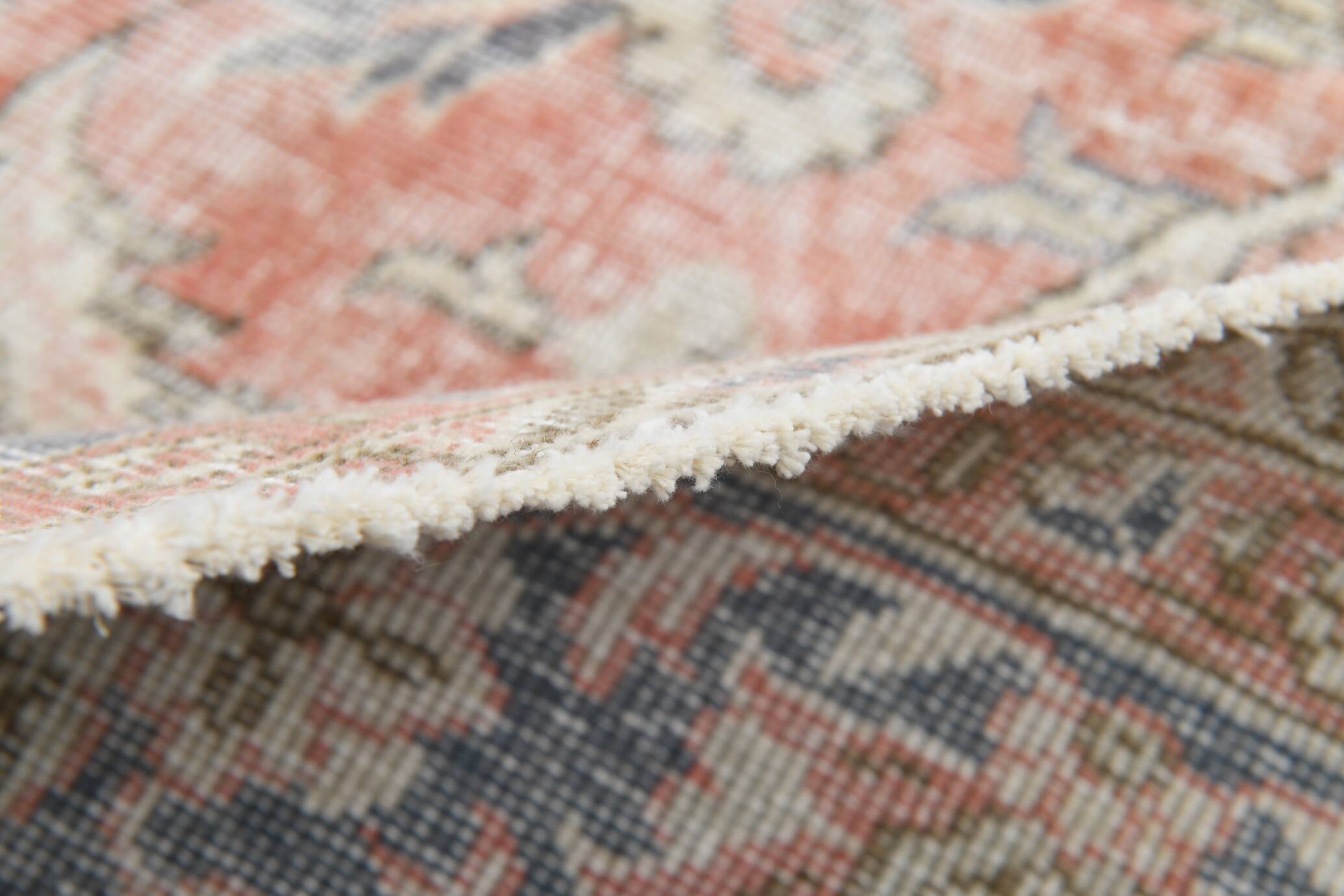7x11 Salmon Pink & Blue Vintage Persian Rug, Large Floral Rustic Decor