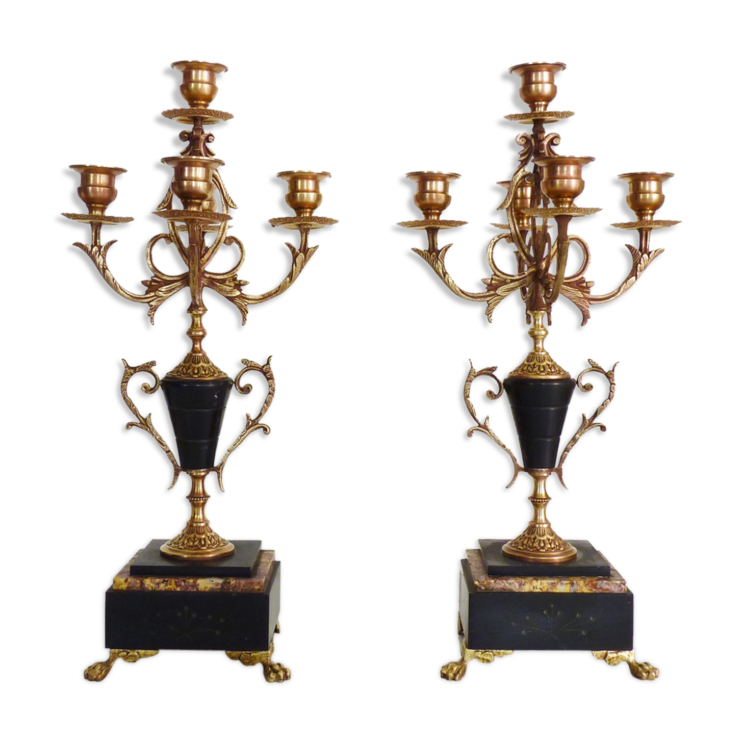 Paire de candélabres à 5 branches bronze et marbre style Napoléon III