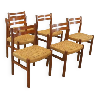 Set van 6 papercord stoelen 'Skibbild - deens design teak