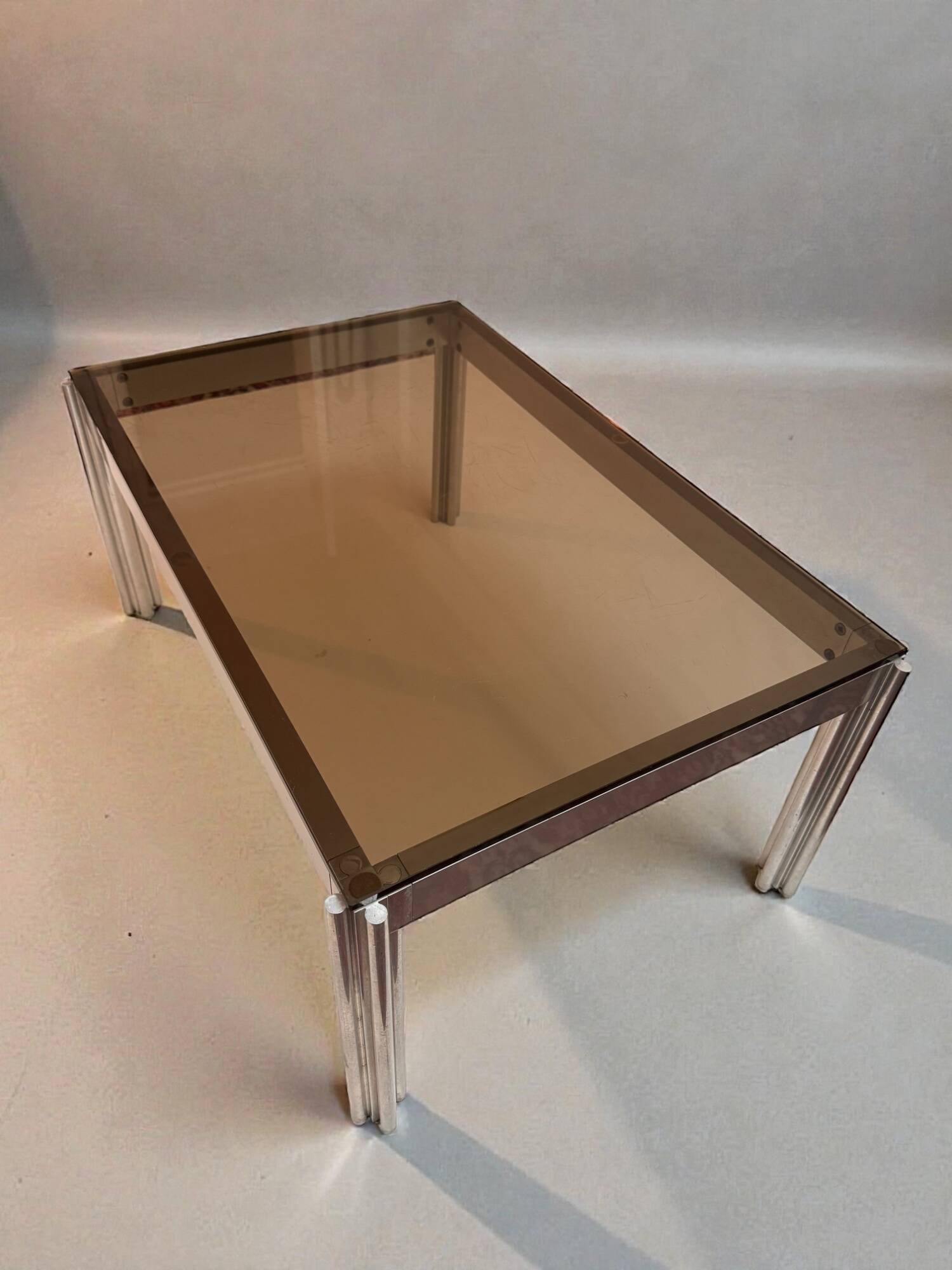 Aluminium coffee table with smoked glass by Georges Ciancimino, 1970.