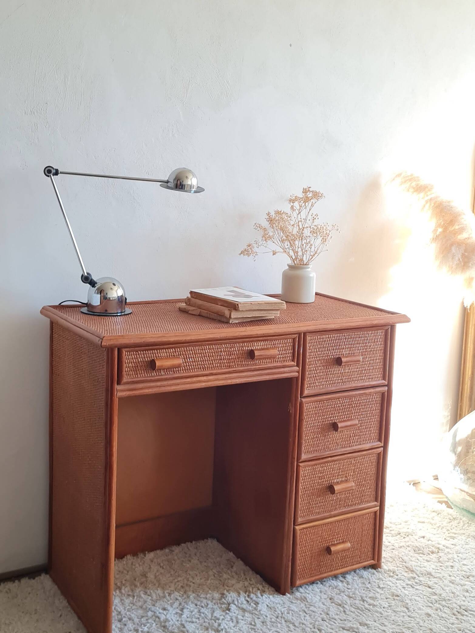 Vintage rattan desk from the 1970s.