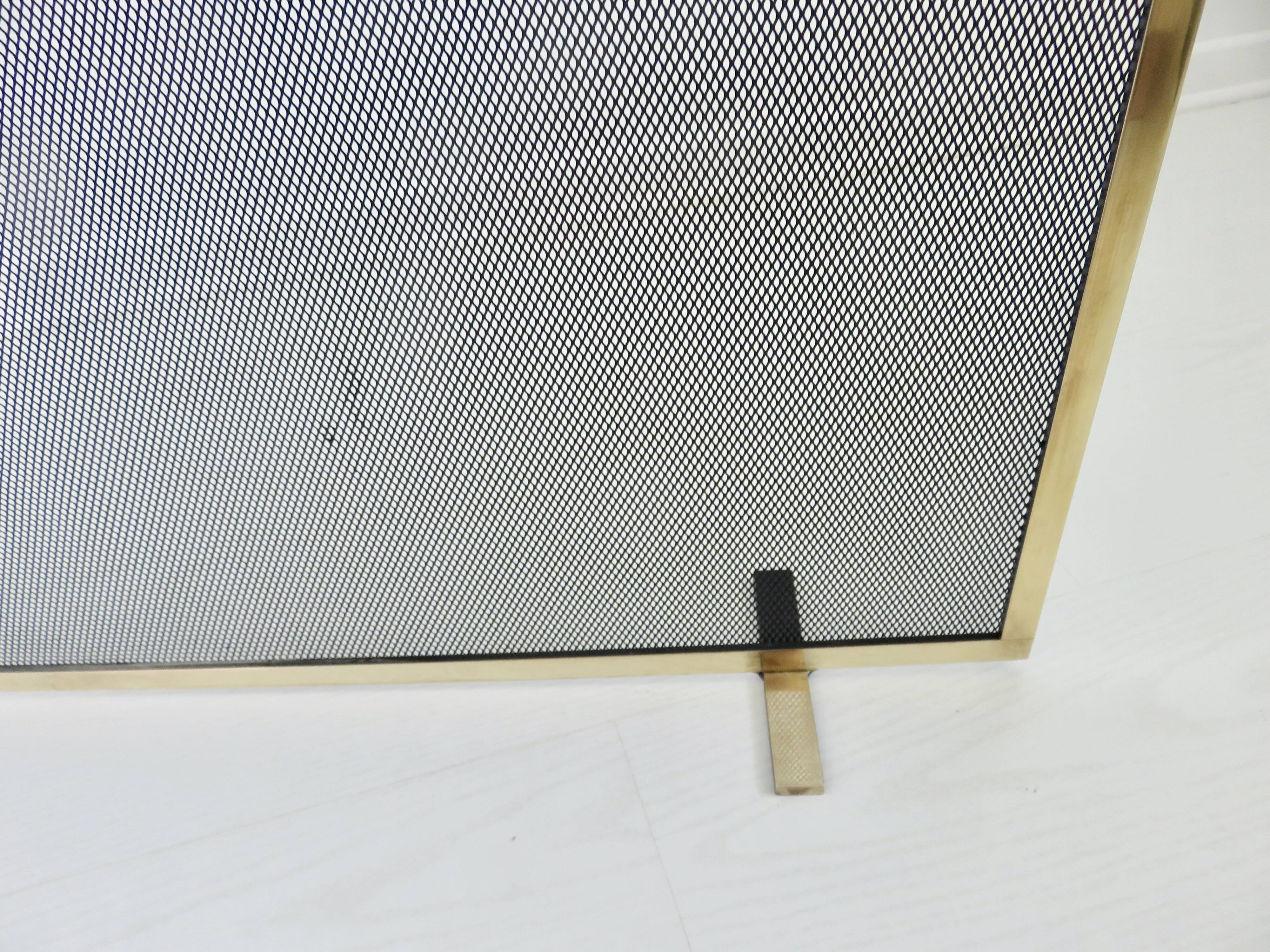 Fire screen for minimalist fireplace, modernist, 1970, brass