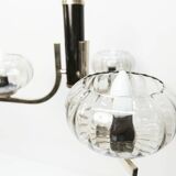 See Delmas chandelier, 3 arms, black and gold, clear glass, 1960