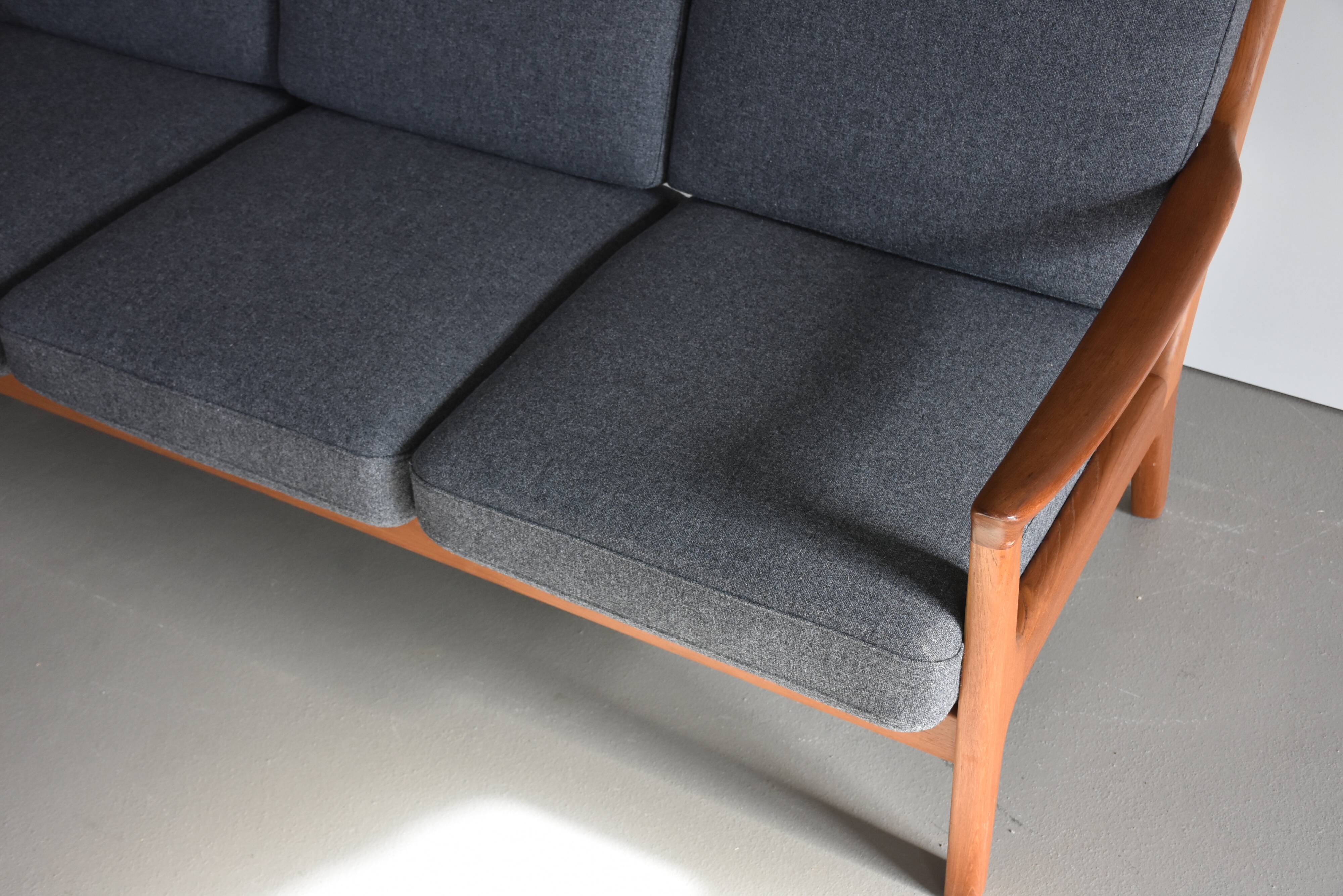 High-back mid century sofa Danish Juul Kristen, Reupholstered in Kvadrat