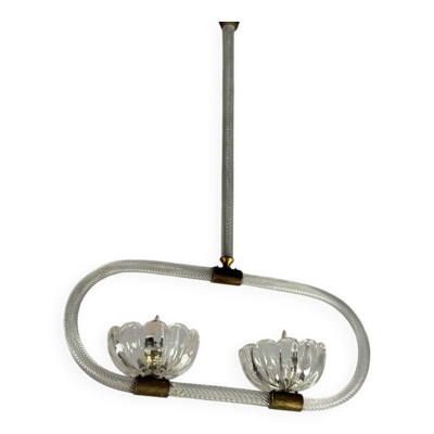 Lustre vénitien en verre de Murano deux points de lumière vers 1950