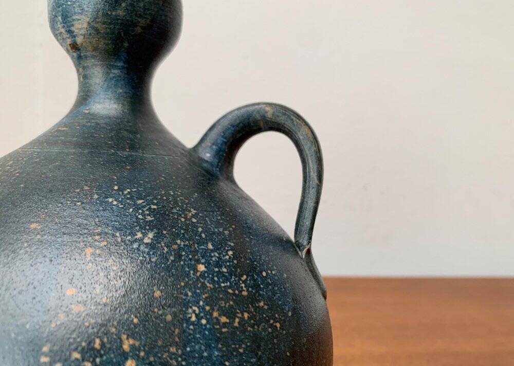 Vintage German brutalist studio pottery vase carafe by Gerhard Liebenthron, 1980.
