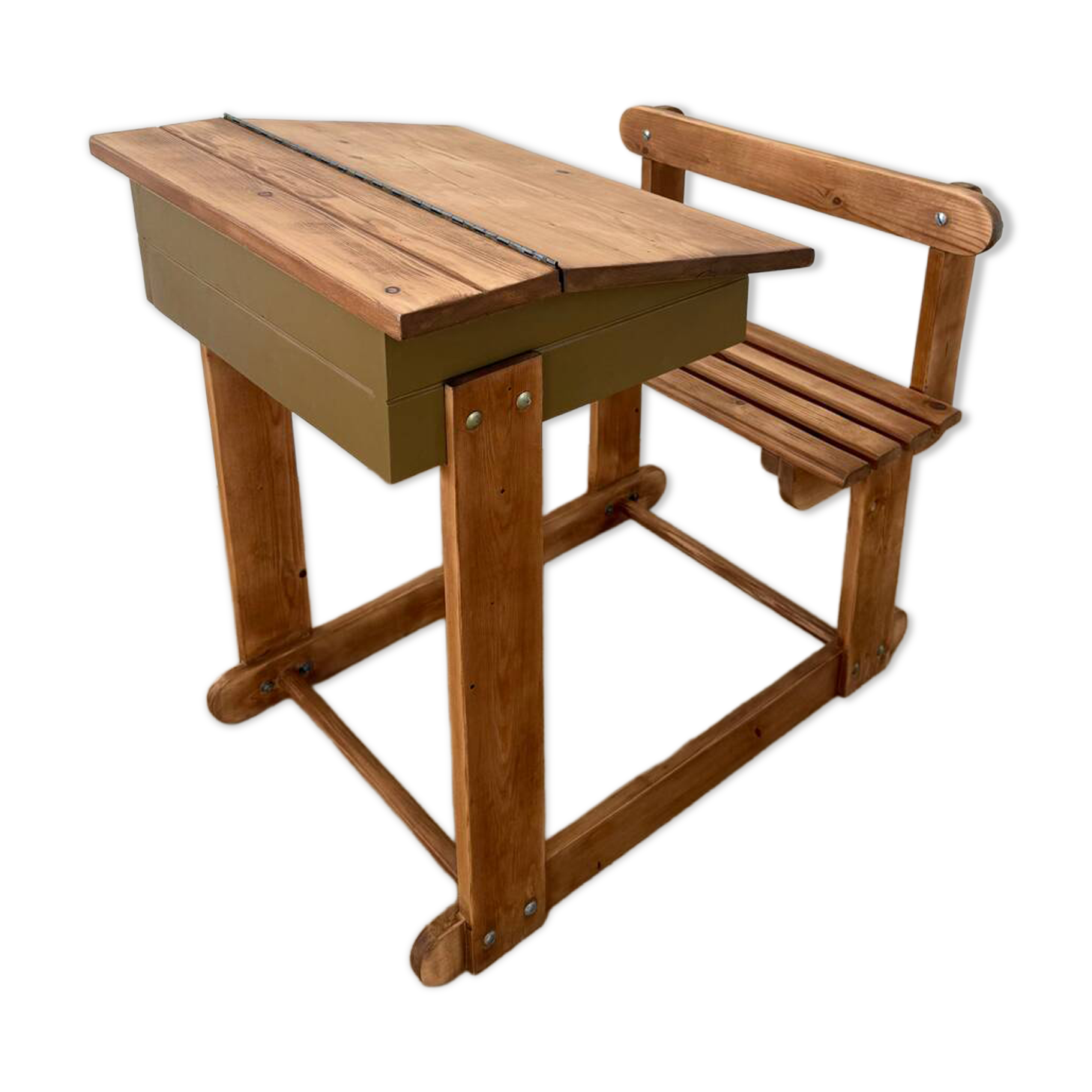 Bureau d’écolier en bois, rénové