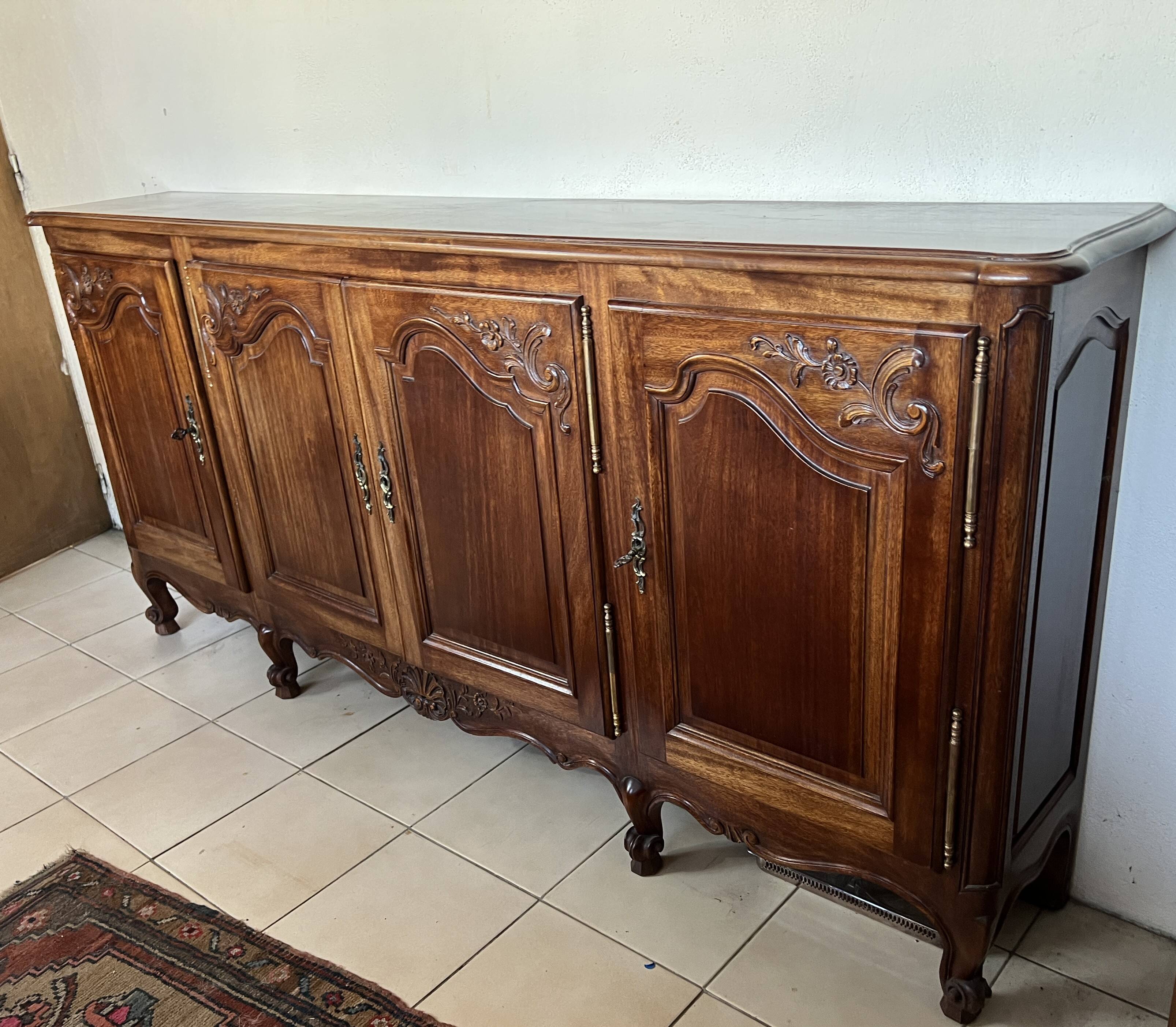 Louis XV Style Sideboard in Mahogany with Four Doors
