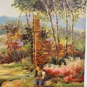 Oil painting on panel of a rural landscape, signed.