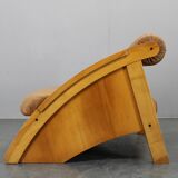 1970s Pair of Rare Oak Armchairs Upholstered in  Leatherette, Czechoslovaki