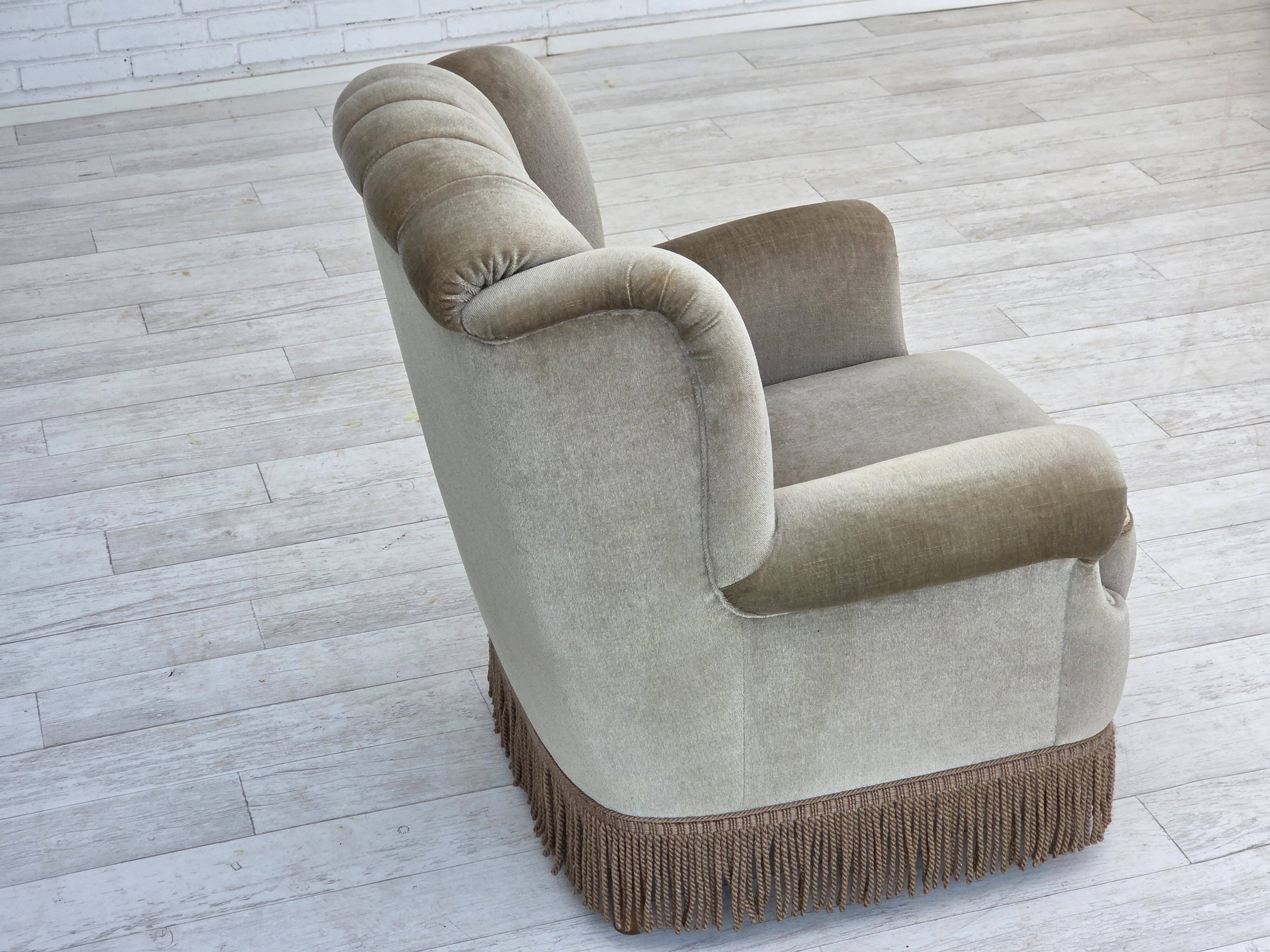 1970s, Danish armchair, original condition, furniture velour, beech wood.