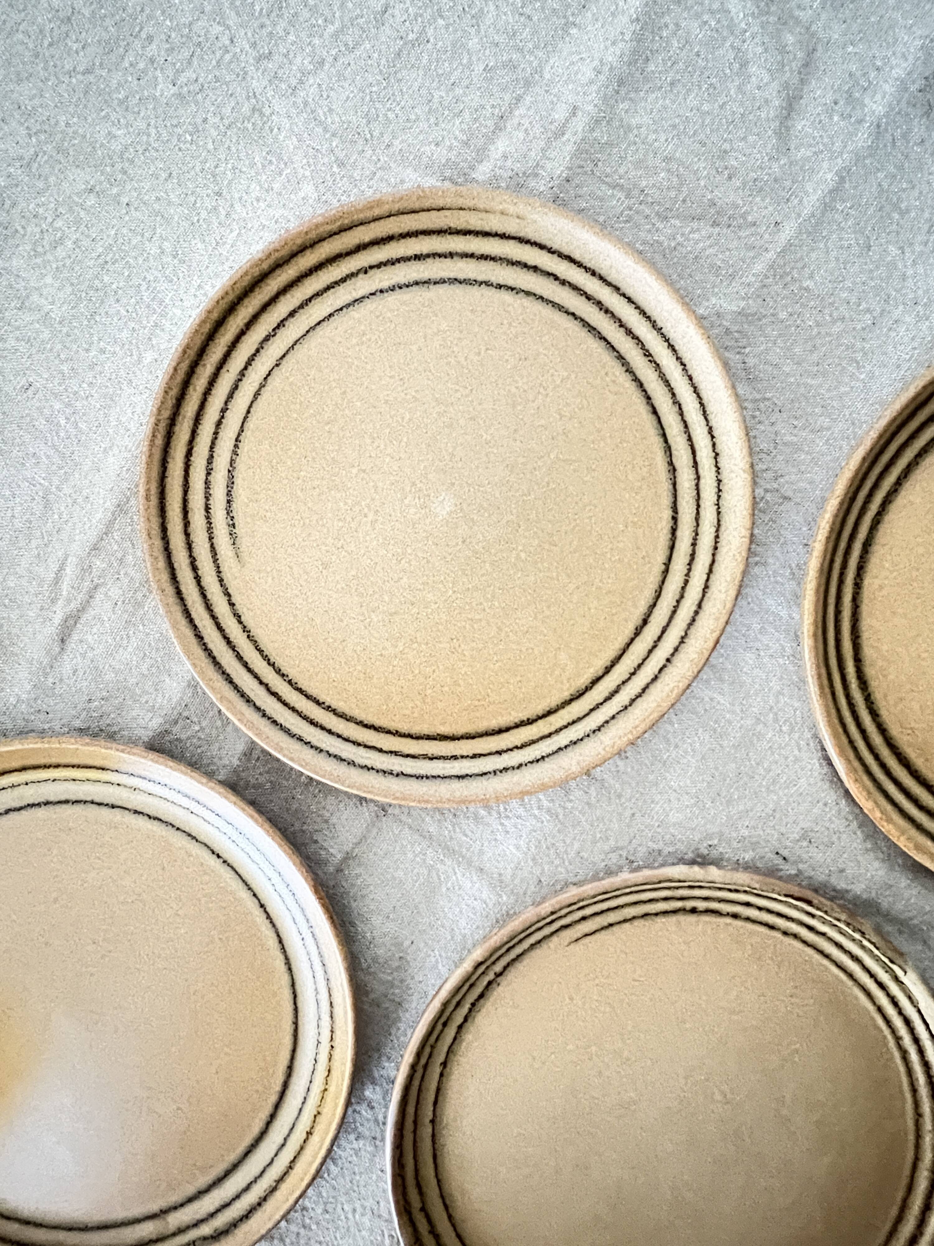 4 ceramic dessert plates, sarreguemines art workshop, france 1970