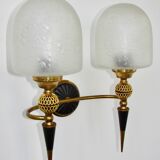 Mid-century brass wall lamp, 1950s, glass and brass, 2xE14