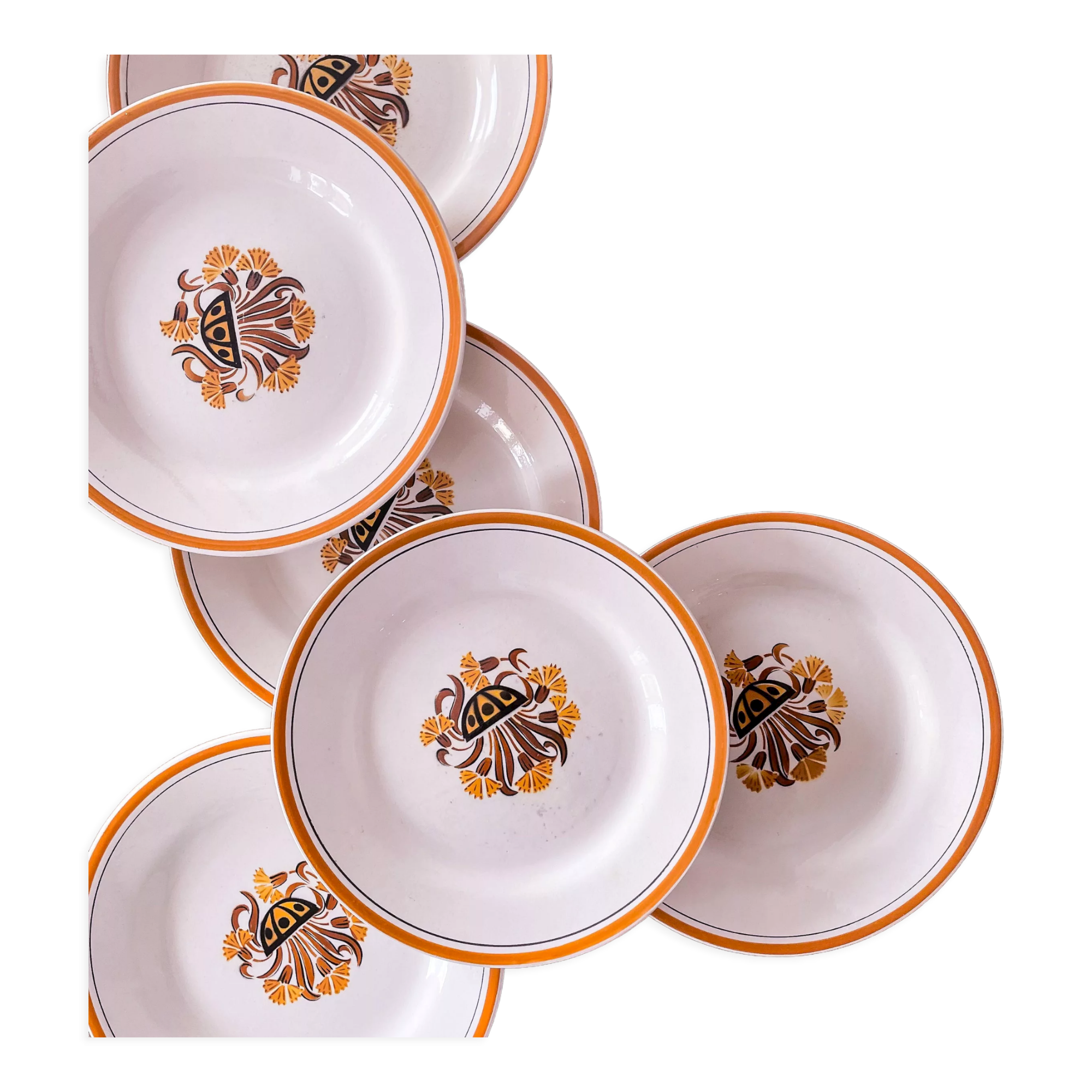 Suite of 6 Creole plates and montereau Oeillet