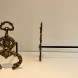 Chenets, cheminée, bronze, fer forgé, style néoclassique, lions