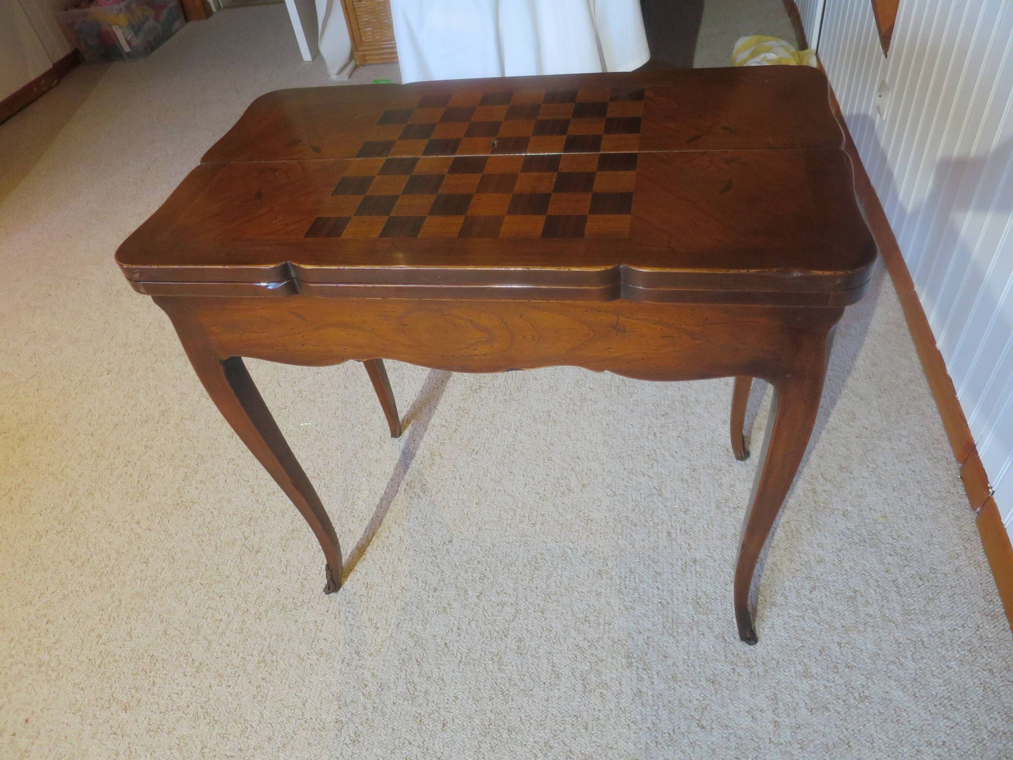 Secretary with mechanism - 4 secret drawers - lock - marquetry chessboard - 1950