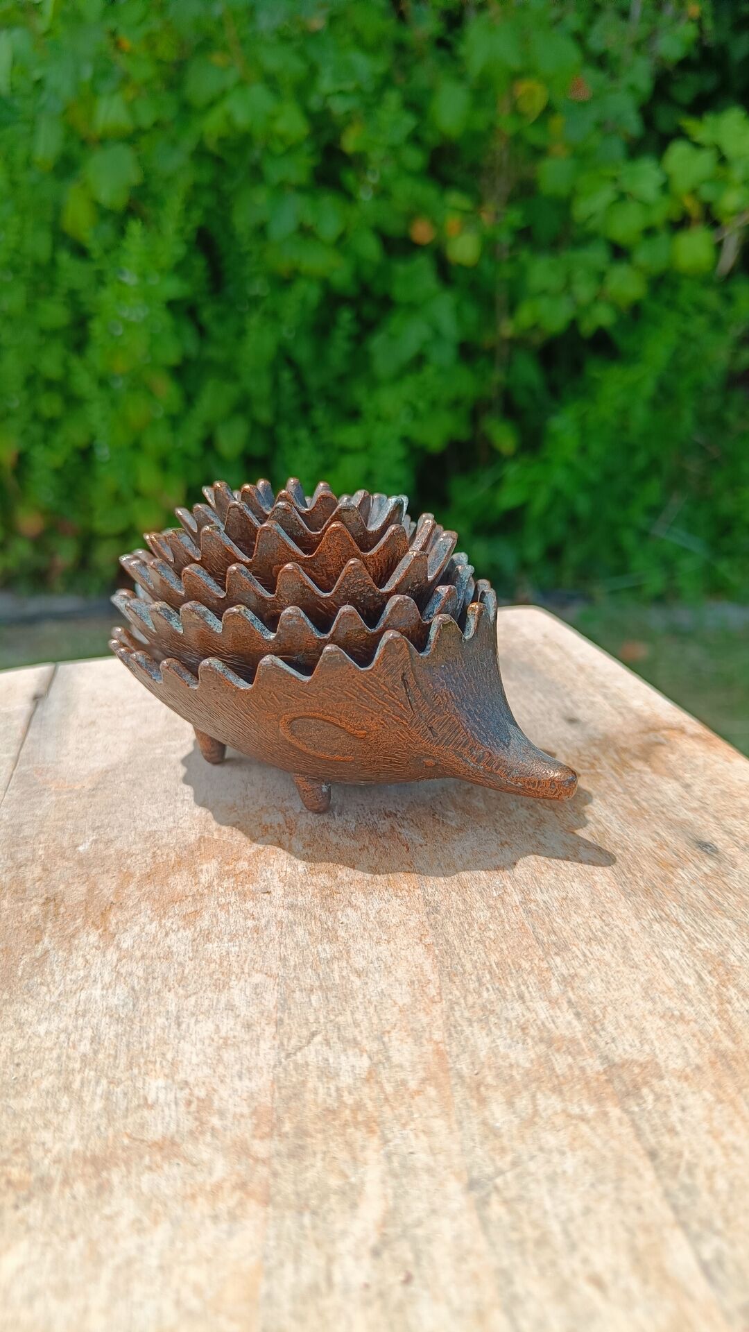Vintage patinated metal hedgehog ashtrays – Greece