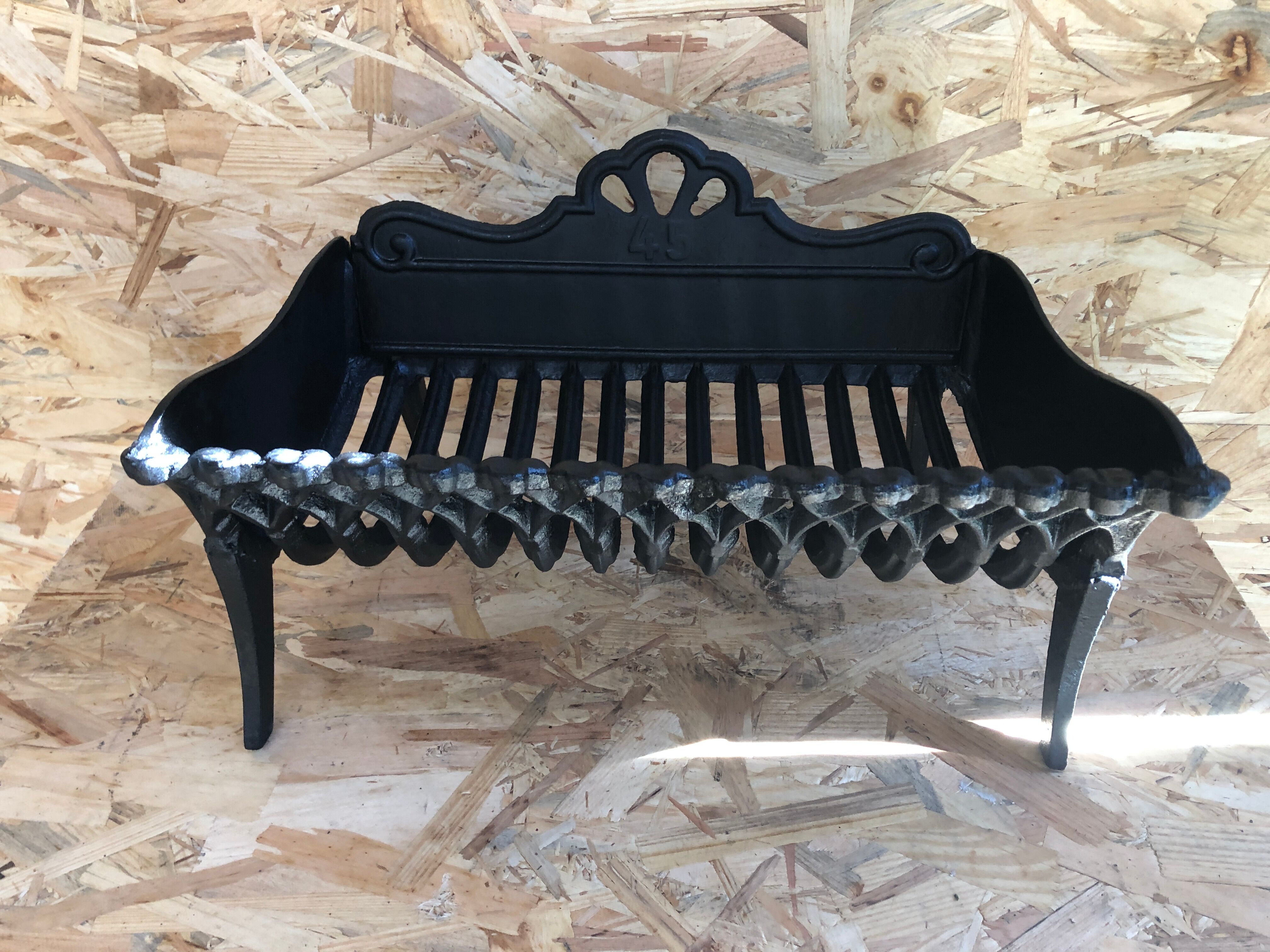 Old fireplace fireplace openwork grid cast iron black + removable plate vintage