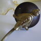 Wall lamps, opaque corolla and iridescent ochre lampshade, brass and wood support