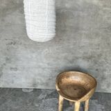 Small Japanese-style natural rattan and linen pendant lamp in the shape of a lantern H50 D30