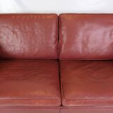 2 . Person Sofa Model 2212 Made In Red Leather & Oak Frame By Børge Mogensen From 1960s