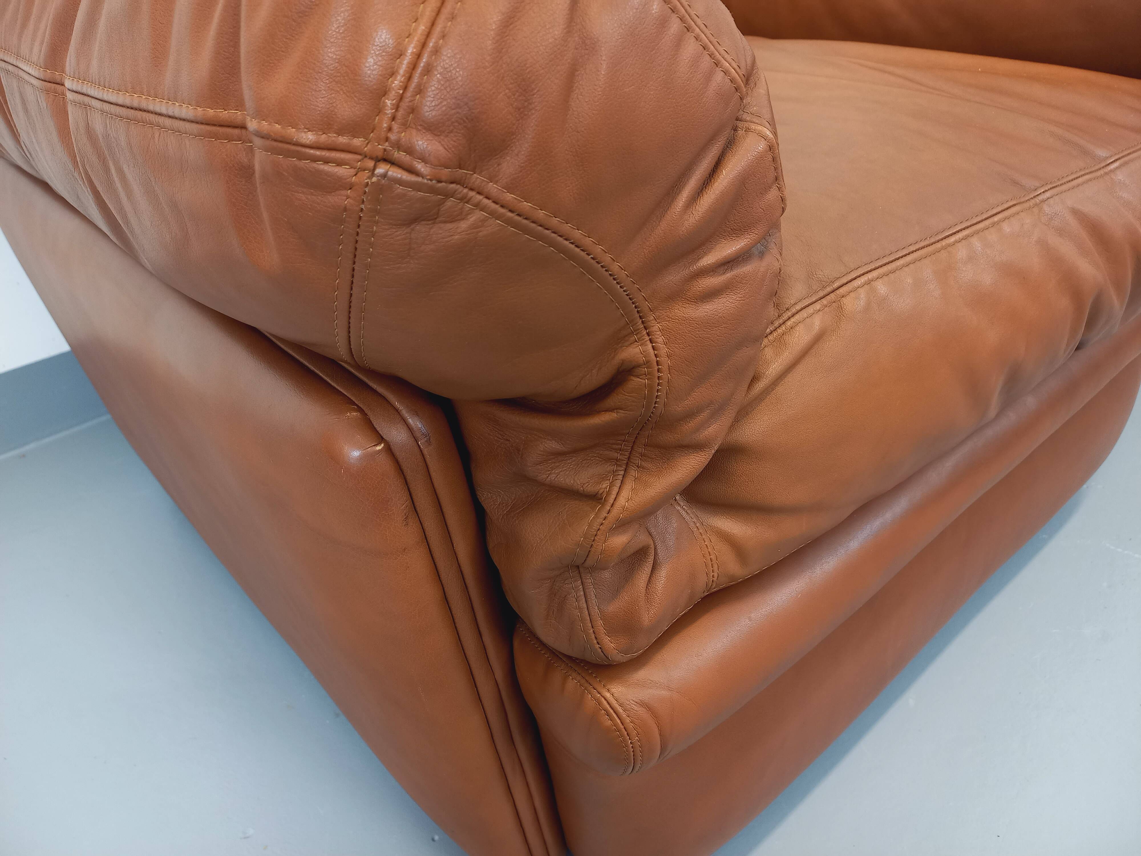 Pair of vintage Coquelicot lounge chairs by Tito Agnoli for Poltrona Frau in leather from the 70s