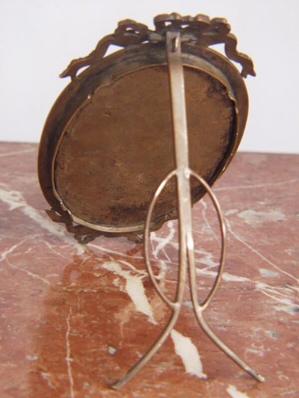 Miroir de table avec cadre en bronze doré de style Louis XVI 12x20cm