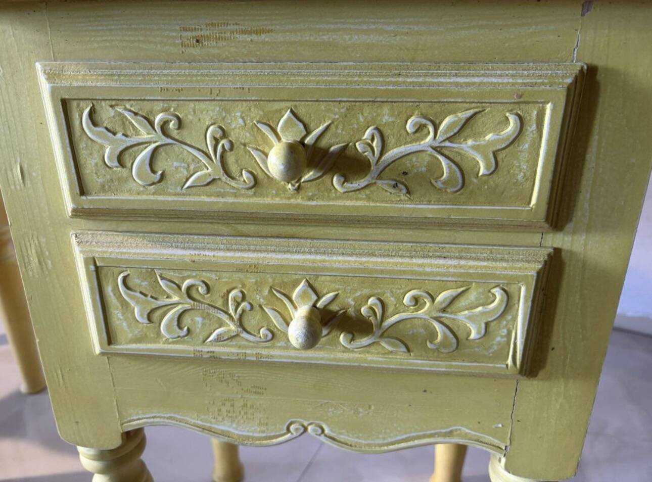 Pair of vintage carved wooden bedside tables.