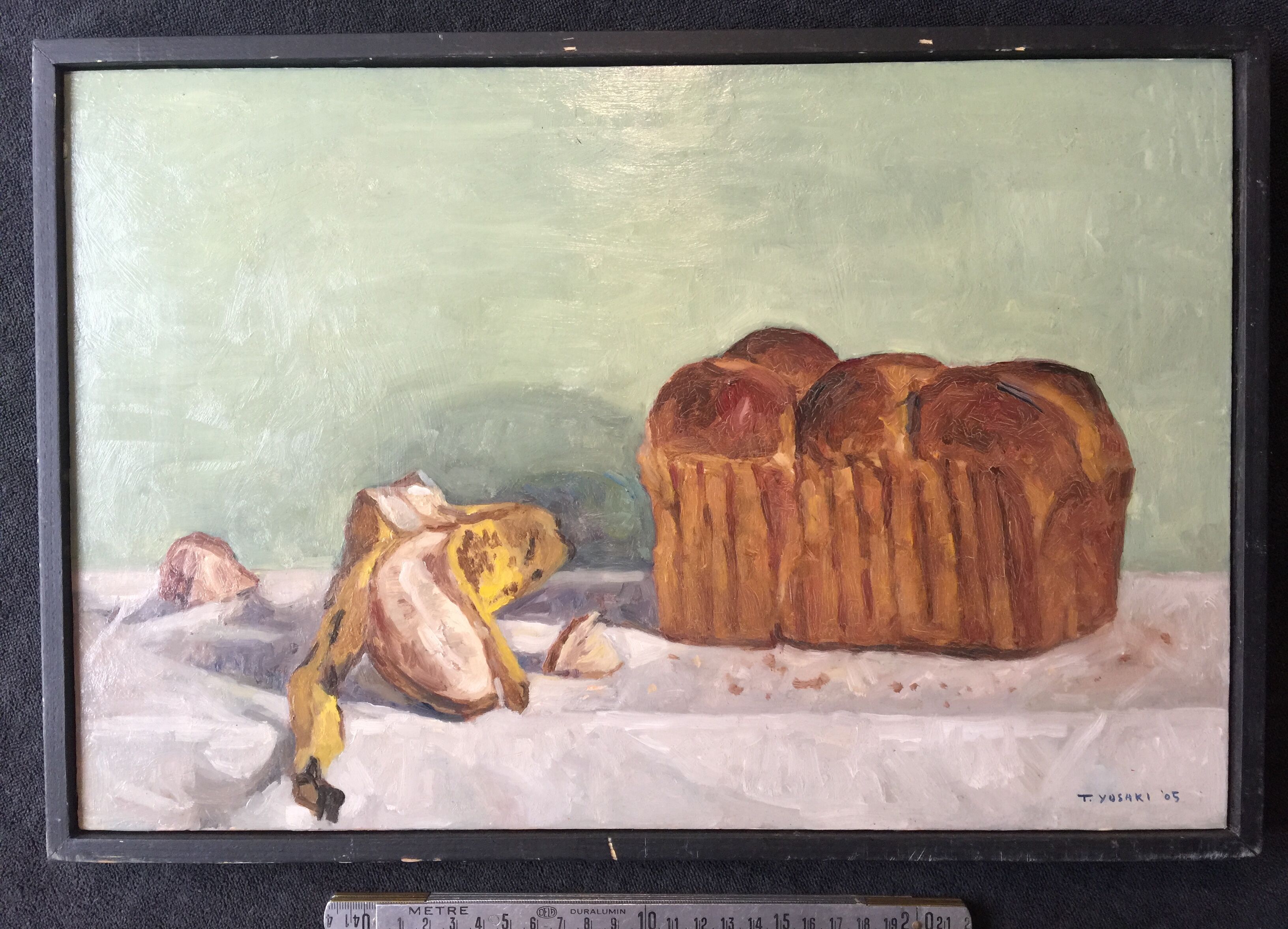 Oil on wood paper "Brioche and Banana" by "T. YOSAKI 05"