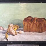 Oil on wood paper "Brioche and Banana" by "T. YOSAKI 05"