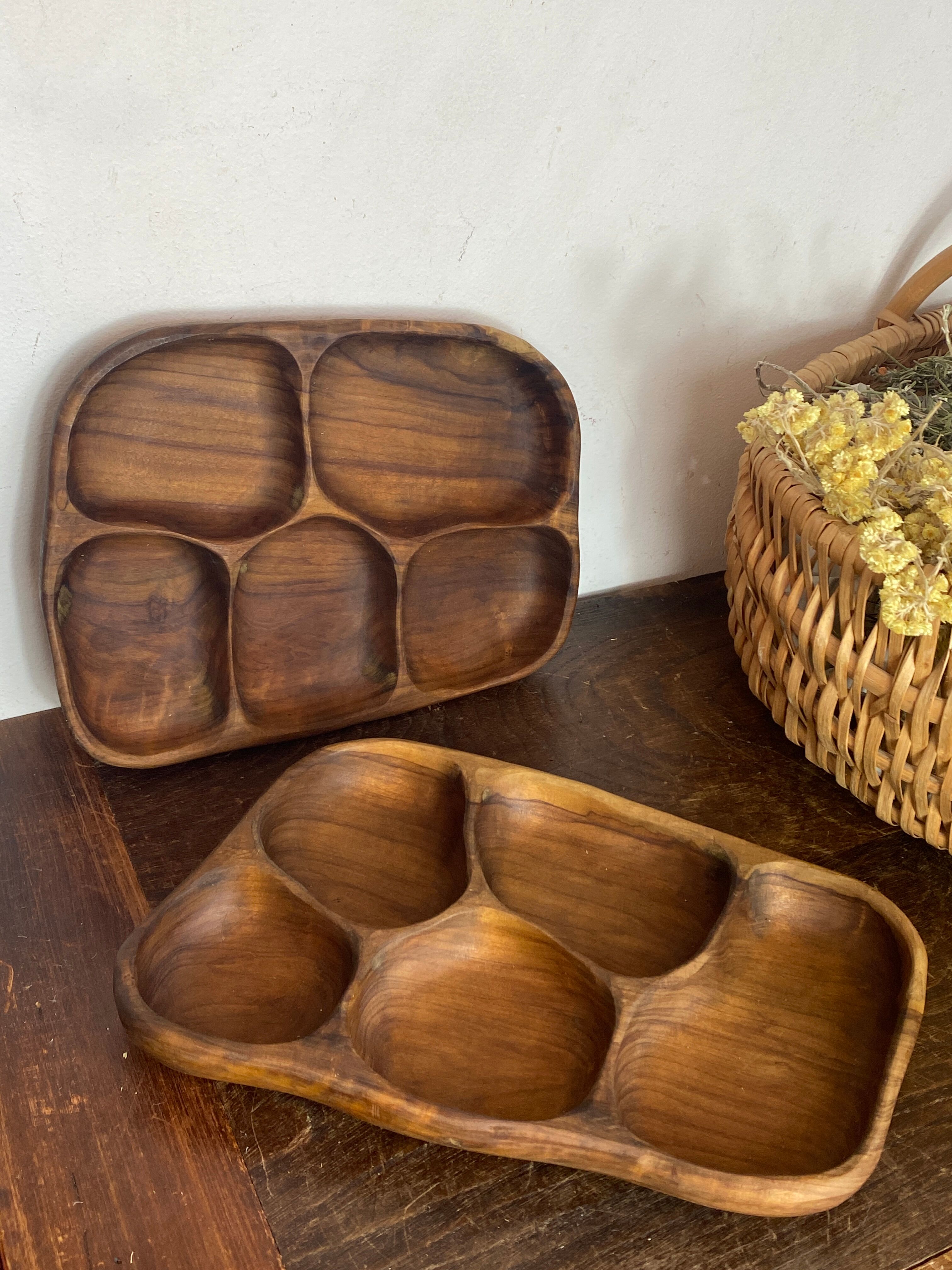 Olive wood platters, in organic shapes.