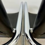 Lot of 4 tubular metal and black leather chairs MG5 Grassi style 70s