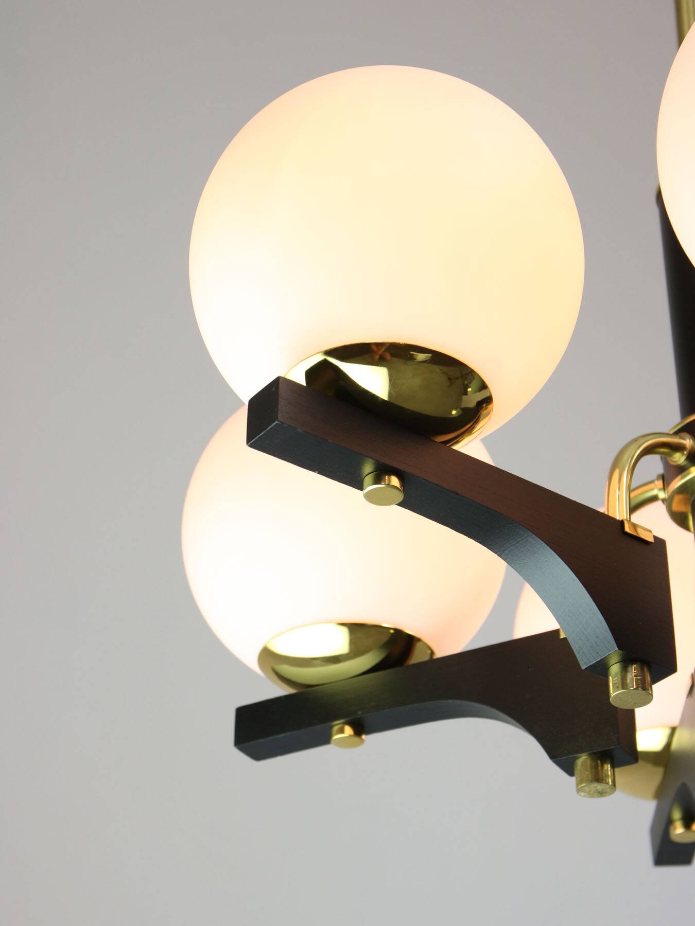 Mid-Century Modern Italian Brass and Opaline Chandelier