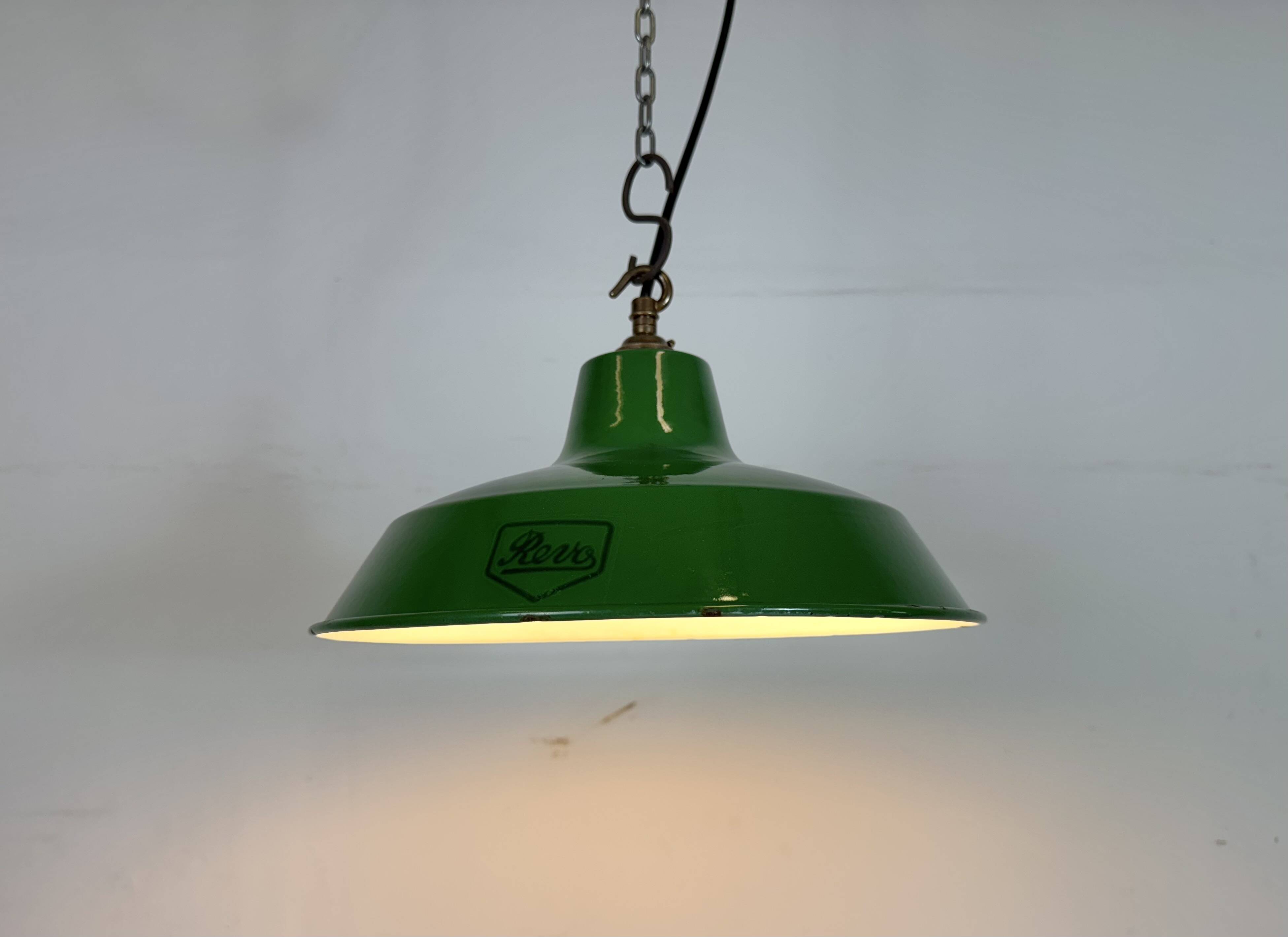 Industrial Green Enamel Factory Pendant Lamp from Revo, 1950s