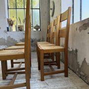 Set of 8 blond oak chairs with straw seats