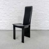 Cidue Style Black Sadle Leather High Back Italian Design Dining Chairs 70s