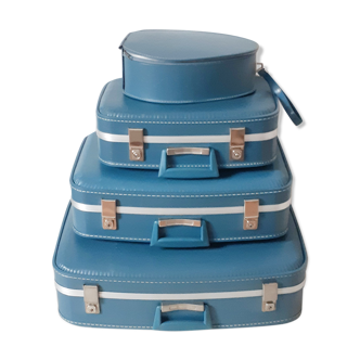 Suitcases vanity hat box Hotesse de l'air , vintage, blue, 60s , vintage French