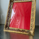 Vintage metal frame in gold colored brass 29.5 cm x 23 cm convex glass